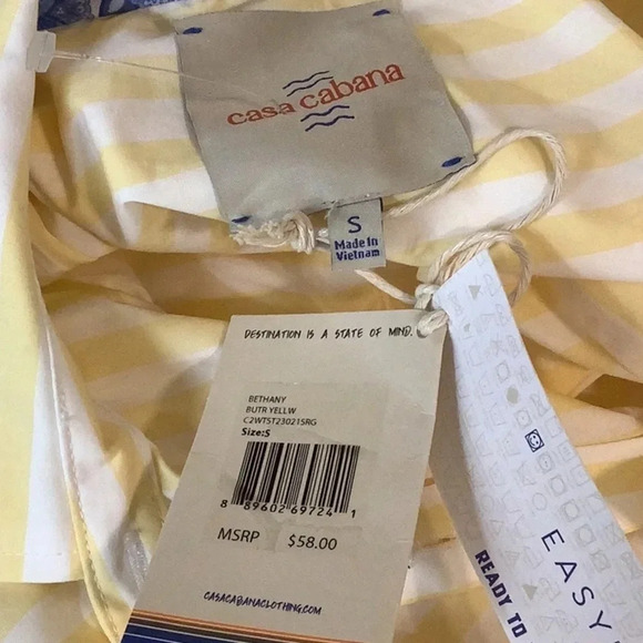Casa Cabana Bethany Butter Yellow Striped Button Down Shirt Size Small New - Picture 5 of 6